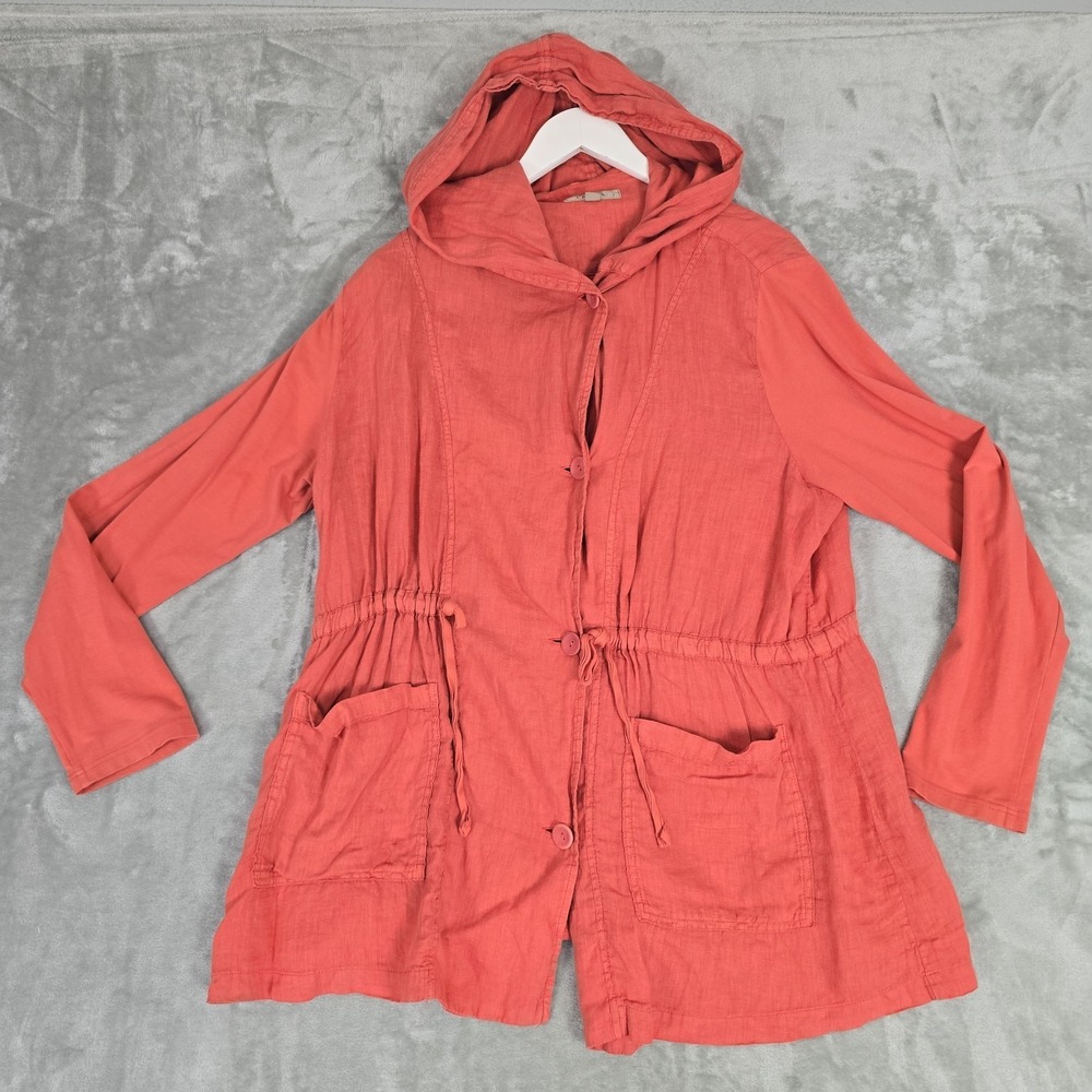 Flax Womens Linen Hoodie Boardwalk Jacket M Orange Salmon Coastal Lagenlook